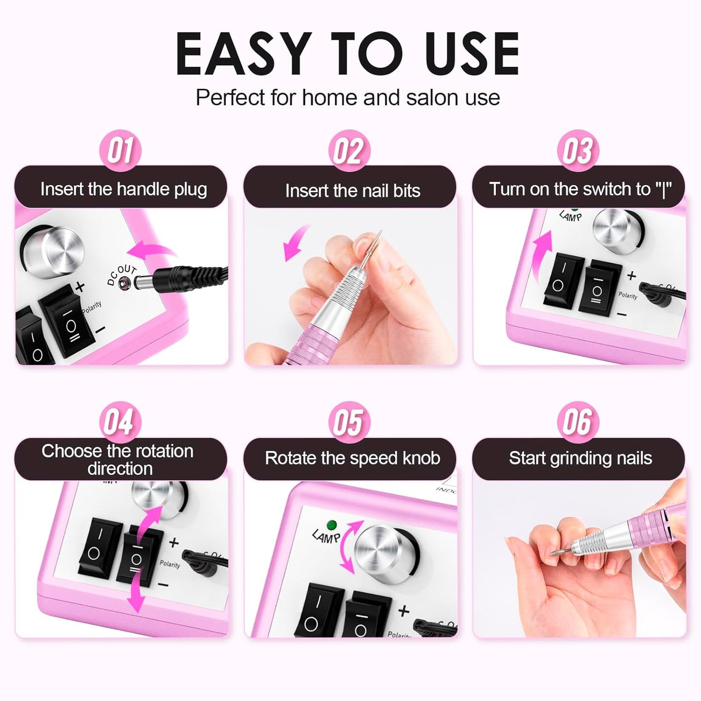 Subay 30000RPM Professional Nail Drill Machine for Acrylic Nails, Gel Nail, Nail Art Polisher Sets with 6 Bits Easy Build-in Bit Holder Twist Lock Changing Bit