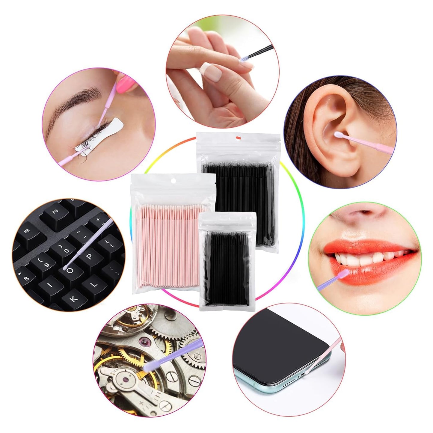 800 Pieces Microswabs for Eyelash Extensions, 10CM Lash Cotton Swabs, Microfiber Wands Brush for Lash Removal, Clean Mascara (Simple Packaging)-(Pink)