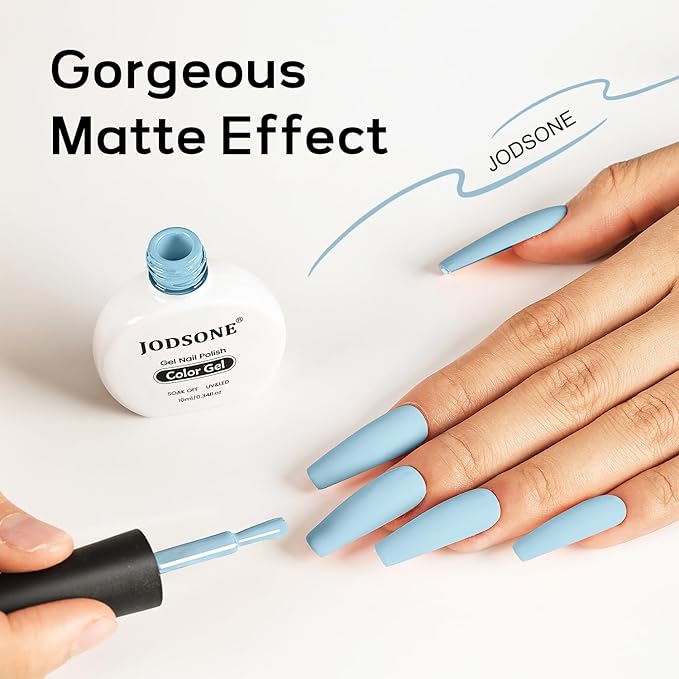 JODSONE Clear Blue Gel Nail Polish 10ml Light Blue LED Gel Polish Professional Finish Chip-Resistant Easy Application Need U V Lamp Curing