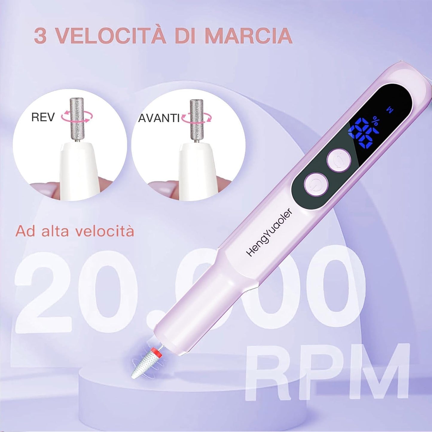 Cordless Electric Nail Drill Professional 3 Speeds Nail Drill Kit for Acrylic Gel Dip, USB Portable Rechargeable 20000 RPM Efile Manicure Pedicure Polishing Shape Tools(Purple)