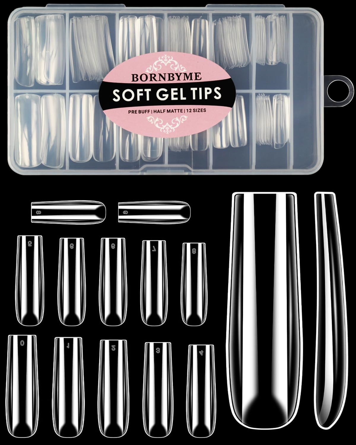 XXL Square Nail Tips, BORNBYME 120 PCS Gel x Nail Tips Stright Nails Full Cover Clear False Nail Tips