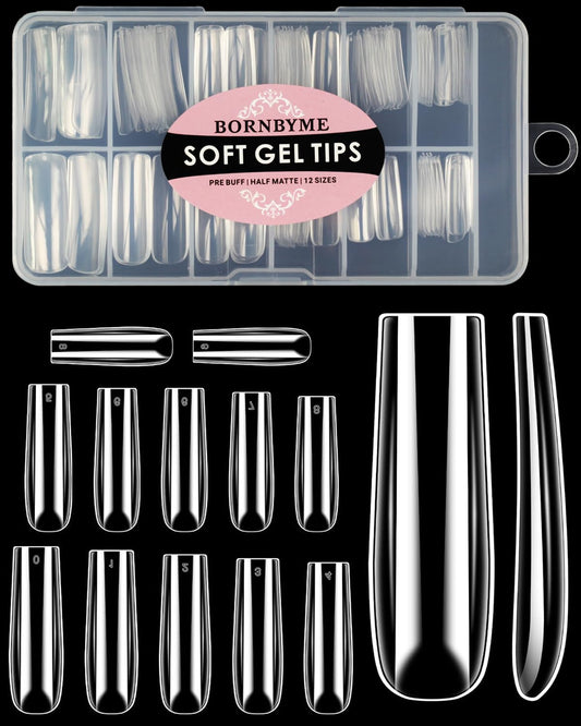 XXL Square Nail Tips, BORNBYME 120 PCS Gel x Nail Tips Stright Nails Full Cover Clear False Nail Tips
