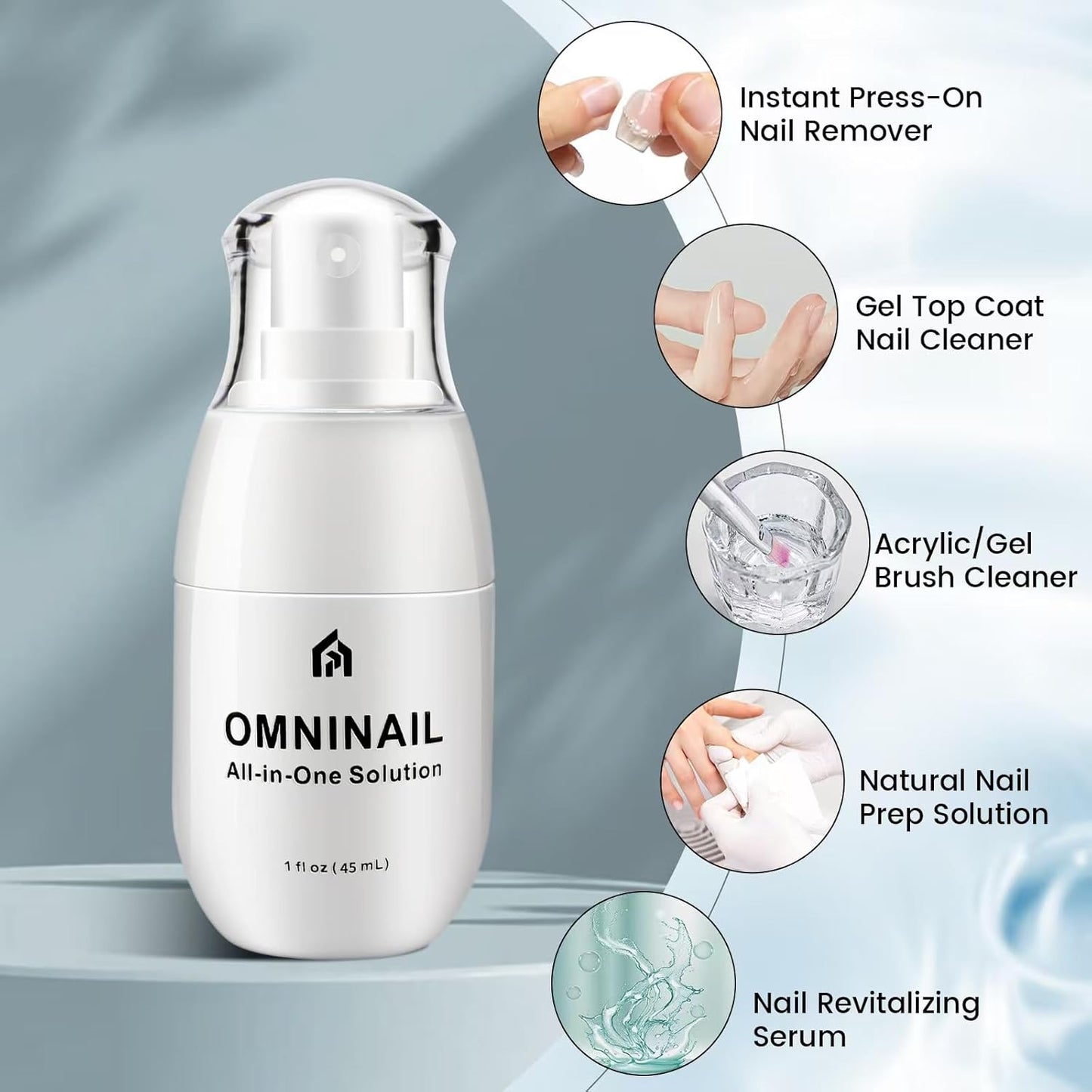 BENGONG 5-in-1 Multi-Functional Spray Professional Gel Polish Remover for Nails Care for Press-On Nails & Natural Nails Brush Cleaner Nail Polish Remover & Remover For Nails, Glue, Gel- 1.5 Fl oz