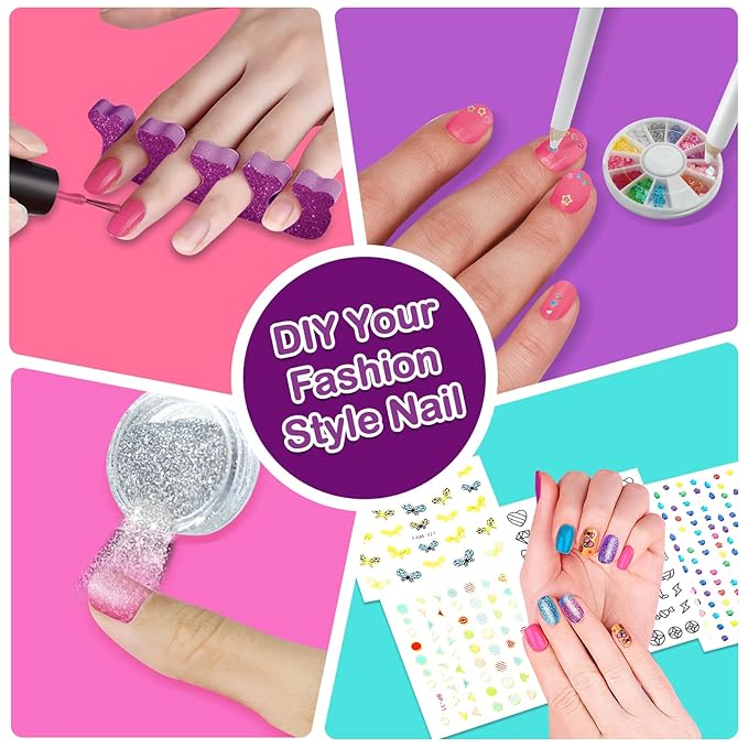 Kids Nail Polish Set for Girls - Girl Toys 8-10 - Nail Art Kit for Kids Ages 7-12, Non toxic Nail Polish Kids Nail Kit Girl Stuff for Spa Manicures, Idea Birthday Gift for Girls 8 9 10 12