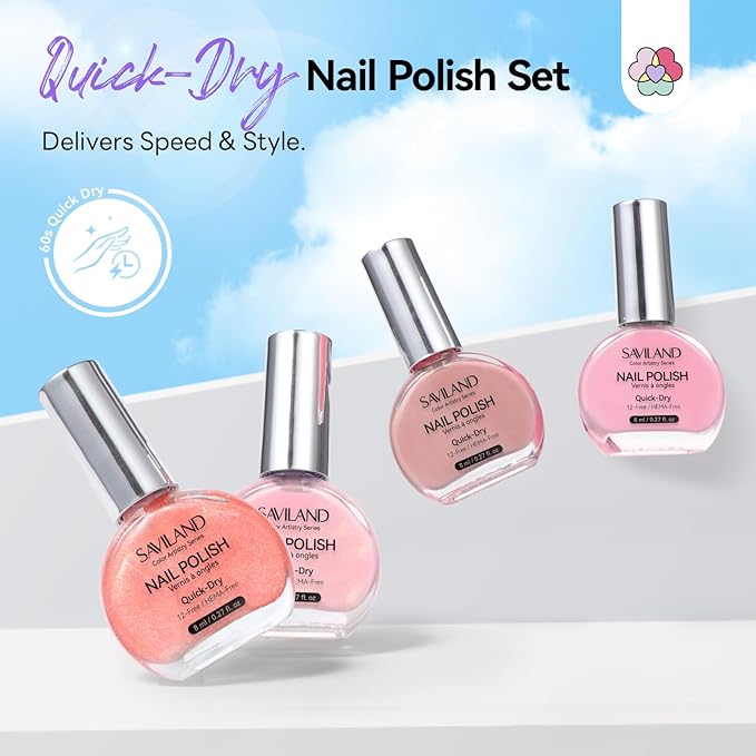 SAVILAND Color Artistry Pink Nail Polish Set: 6-Color Quick Dry Nail Polish Nude Shimmer Glitter Pearl Pink Fingernail Polish Set 12-Free Nail Lacquer DIY Modern Minimalist Gifts for Women