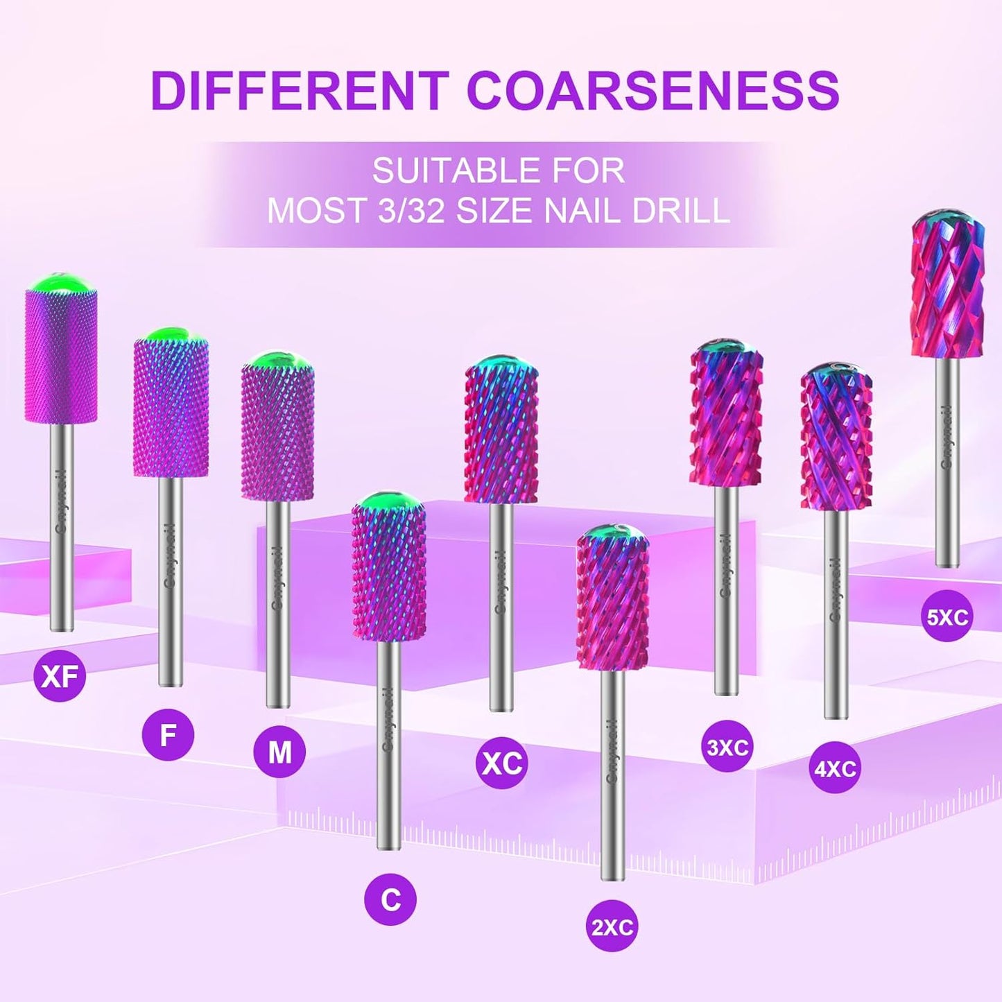 3/32" 2PCS Large Barrel Smooth Round Top Tungsten Carbide Nail Drill Bit Safety Bit for Gel & Acrylic Removal, 2-Way Rotating Efile Tip, Salon Electric File Accessory (M Grit, Purple)