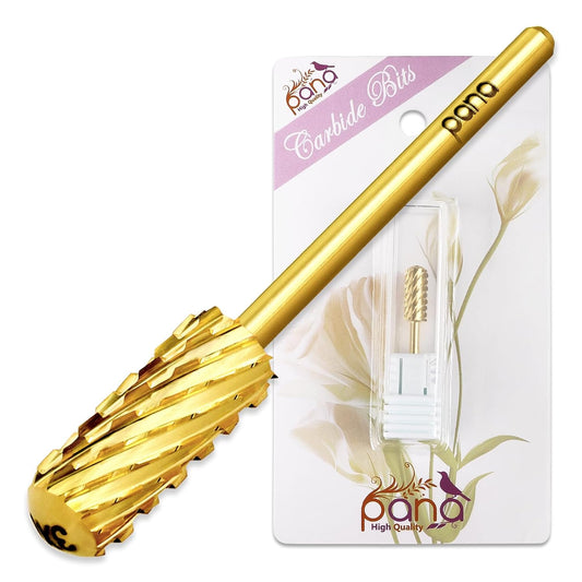 PANA 3/32" Small Smooth Round Top Safety Carbide Nail Drill Bit for Gel Polish & Acrylic Removal Nail Salon Manicure Pedicure Electric File Tools (Small Barrel - Gold, 3X Coarse)