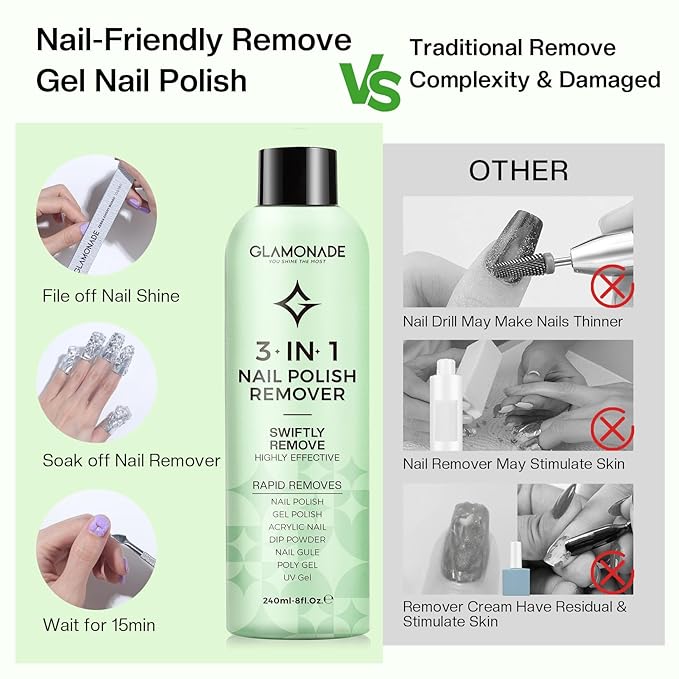 Acetone Nail Polish Remover: Professional Soak off Gel Polish Remover Natural Formula Aloe Vera Essential Oil for Acrylic Dip Powder Nail Supplies for Home Salon(8 Fl.Oz.)