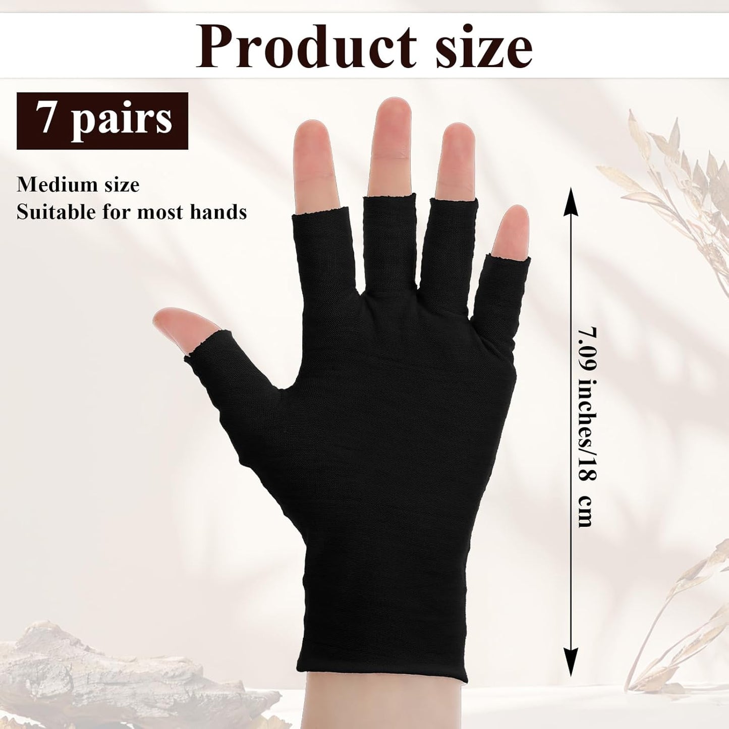 7 Pairs 100% Cotton Gloves, Black Breathable Moisturizing Night Glove for Dry Hands & Overnight Care, Fingerless Design Touchscreen-Friendly Gloves for Women & Men