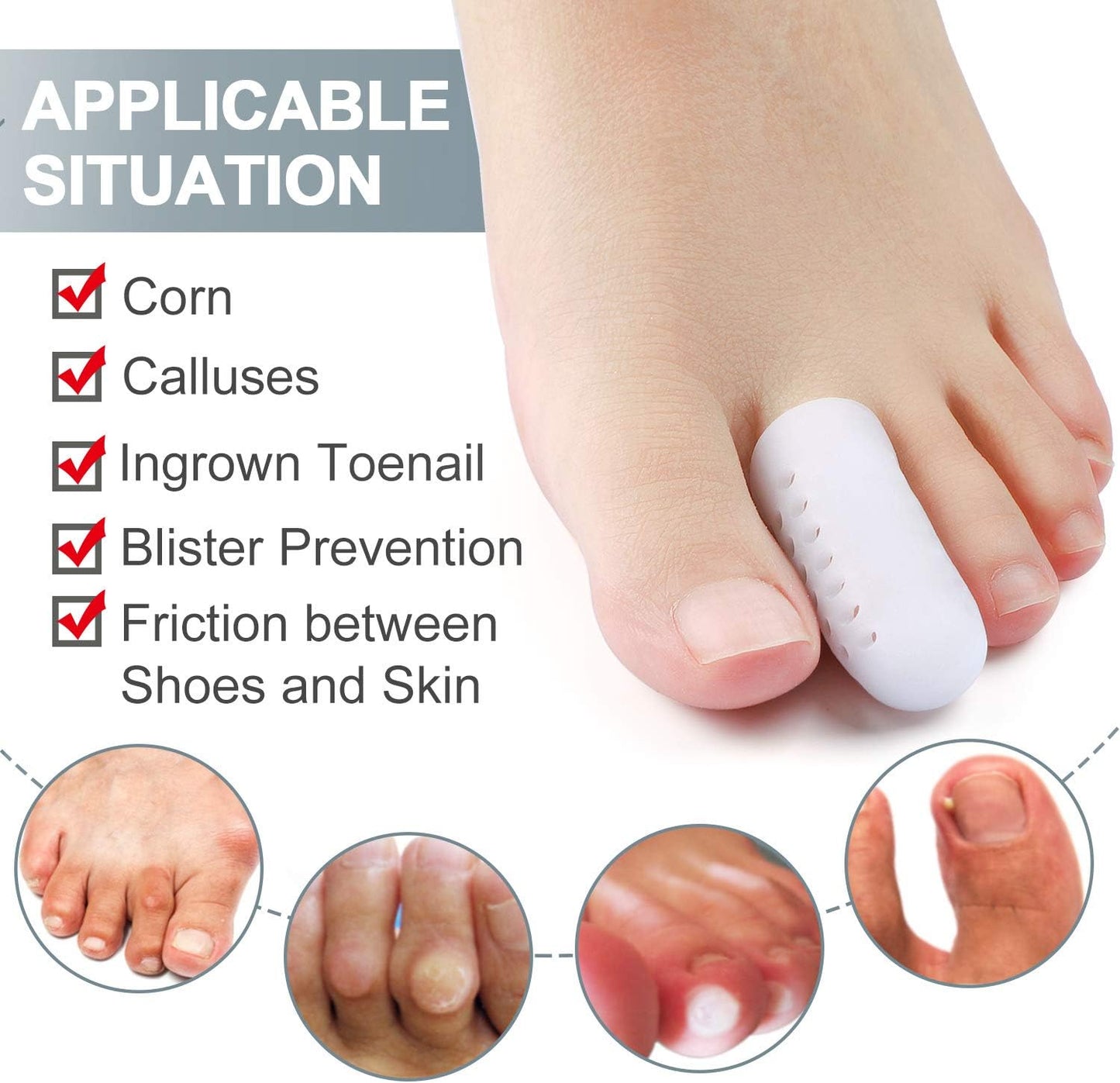 Welnove Pack of 12 Toe Protector, Pinky Toe Caps, Gel Toe Sleeves with Breathable Hole, Pain Relief for Corns, Blisters and Ingrown Toenails (Shoe Sizes: Women: 6-11 / Men: 6-10)