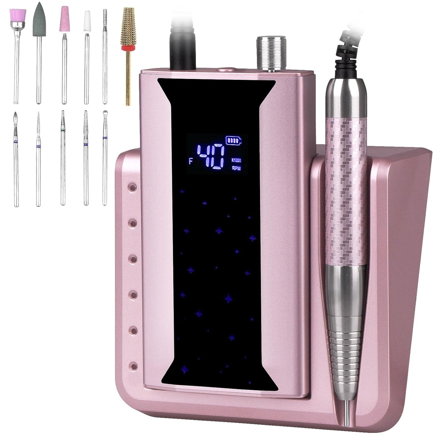 Professional Brushless Nail Drill, AZ GOGO 85W Cordless Electric Nail File 40000RPM Rechargeable Portable Nail Drill Machine for Gel/Acrylic Nails Salon Level （Rose Gold）