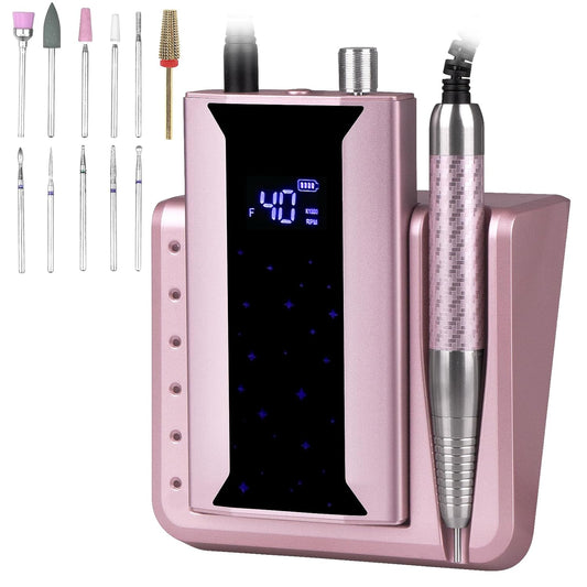 Professional Brushless Nail Drill, AZ GOGO 85W Cordless Electric Nail File 40000RPM Rechargeable Portable Nail Drill Machine for Gel/Acrylic Nails Salon Level （Rose Gold）