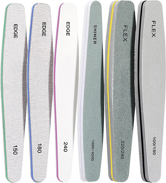 Nail Files For Natural Nails,6 Pcs Nail File And Buffer Set Emery Nail Filer Professional Fingernail Files 100/180/240/150/220/280/1000/4000 Grit Nail Files For Women,Manicure Salon Tool