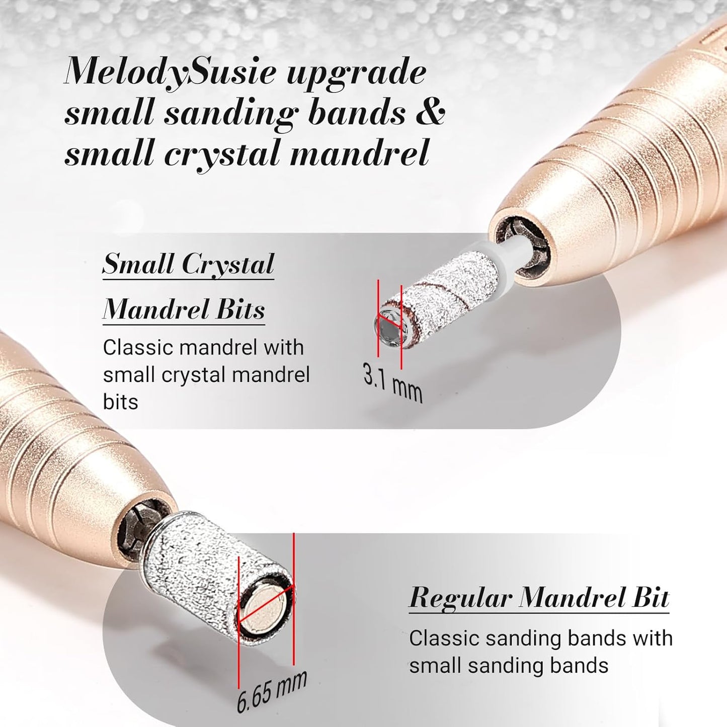 MelodySusie 50 Pcs Nail Drill Bits Small Sanding Bands with 3.1mm Mandrel Bit, 180 Fine Grit Nail File for Acrylic Nails Gel Manicures and Pedicure, Zebra
