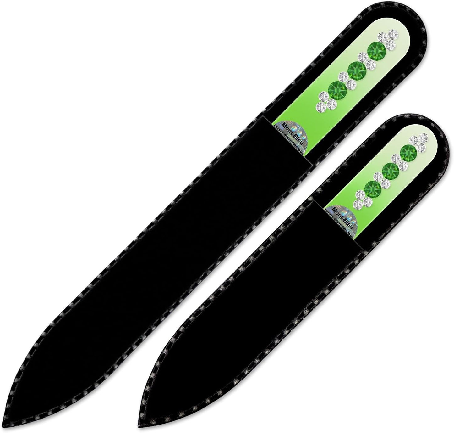 Washable Nail Files - Mont Bleu Set of 2 Glass Nail Files Hand Decorated with Crystals - Handmade Gifts - Expertly Shape Nails & Enjoy a Smooth Finish - Nail Filing Tools