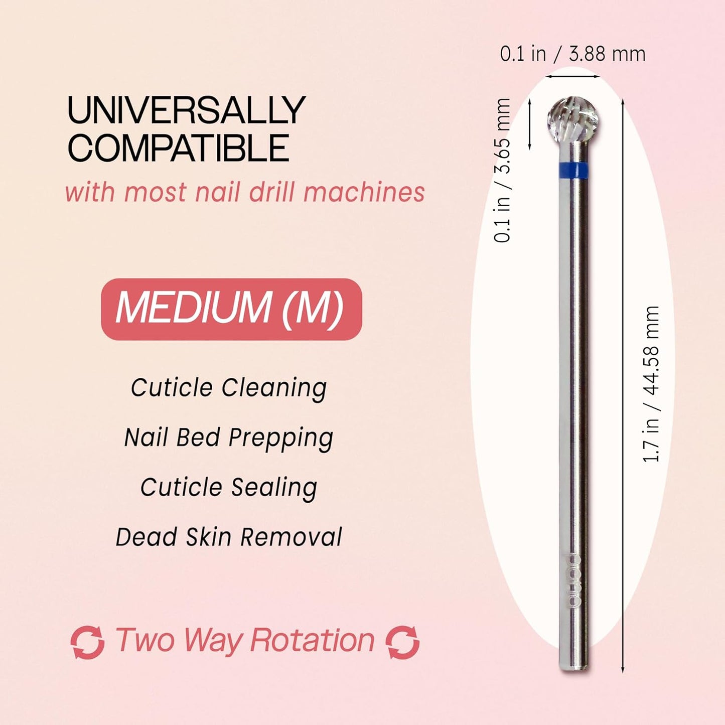 PANA 3/32" Carbide Cuticle Nail Drill Bit for Cuticle Cleaning, Dead Skin Removal, Gel Polish & Acrylic Removal, Under Nail Cleaner, Nail Salon, Manicure Tools (Small Ball Head - Silver, Medium)