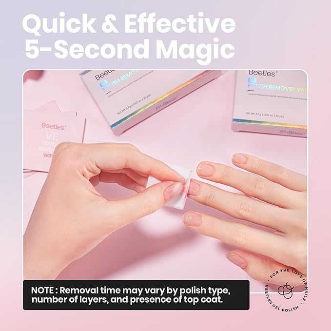 Beetles Nail Polish Remover Pads - 100 Count Nail Wipes 2-in-1 Prep & Lacquer Remover Nail Scrubbers Travel-Friendly Fingernail Polish Remover with vitamin E