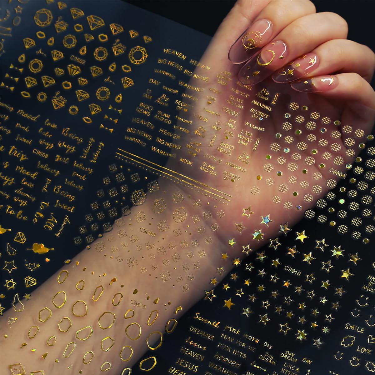 30 Sheets Gold Nail Art Stickers 3D Self-Adhesive Gold Line Nail Stickers Star Moon Heart Nail Design Sticker Lrregular Lines Nail Decals Acrylic Nail Art Supplies for Women