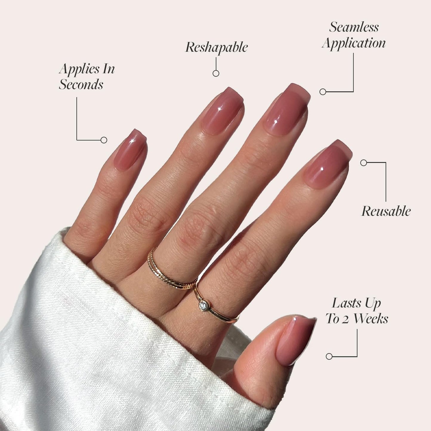 Glamnetic Press On Nails - Dusty Pink | Medium Square Fake Nails, Sheer Mauve Neutral, Salon Quality | 15 Sizes - 30 Nail Kit