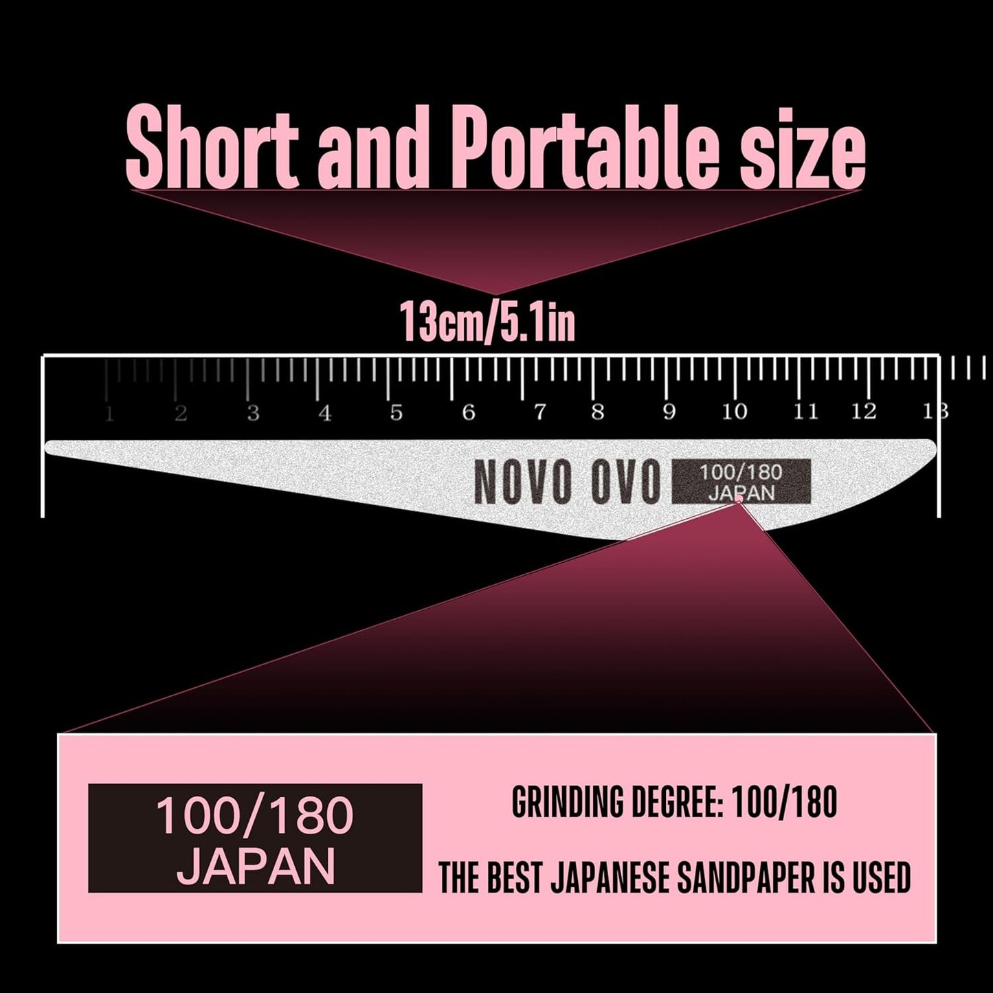NOVO OVO Thin Nail File 10 PCS Professional Double Sided Extra Slim,Reusable,Emery Board(100/180 Grit) Nail Styling Tools for Home and Salon,Manicure Pedicure Tool and Nail Buffering Files