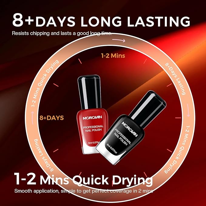 Morovan Nail Polish Set Fingernail: Red Black White Glitter Christmas Bright Nude Gold Nail Polish Kit Shimmer Sparkle Air Quick Dry Nail Pack for Nail Art Manicure 2025 Summer Holiday Gift for Women