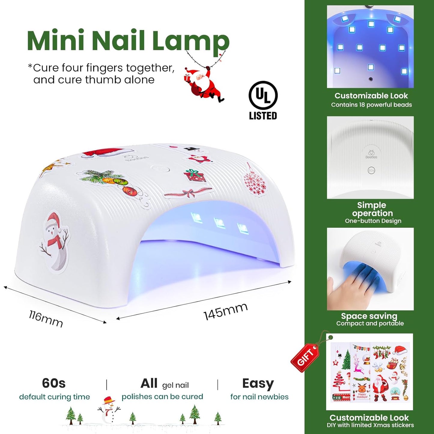 Beetles 55 Pcs Gel Nail Polish Kit with U V Ligh - 32 Color Gel Nail Kit Christmas Gifts for Teens Girls Women Four Seasons Glow Soak Off Red White Winter Nails Art Home Salon DIY Manicure Set