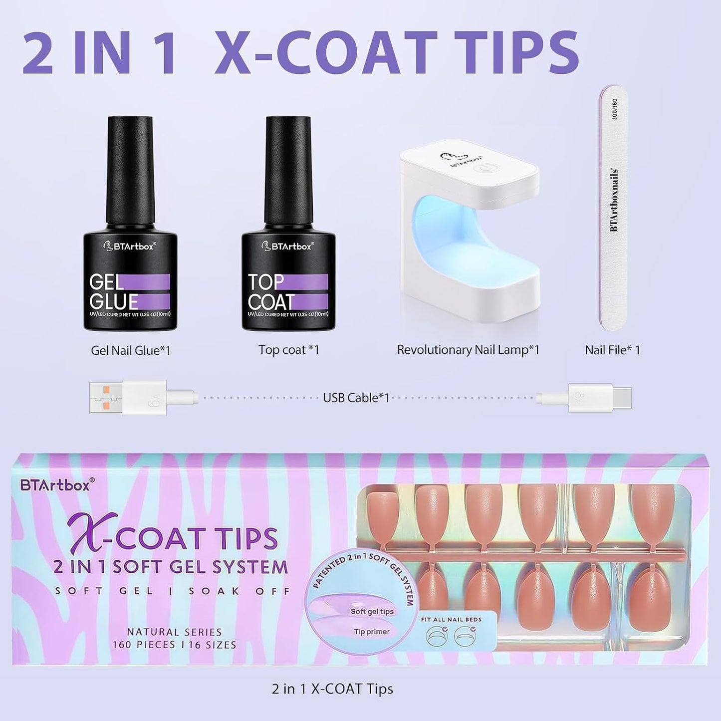 BTArtbox Short Almond Nail Tips - Soft Gel Nail Kit with Tip Primer Base, 160 pcs Brown Pre-colored Fake Nails with Gel Nail Glue and Top Coat Nail Extension Kit for Women's Gift
