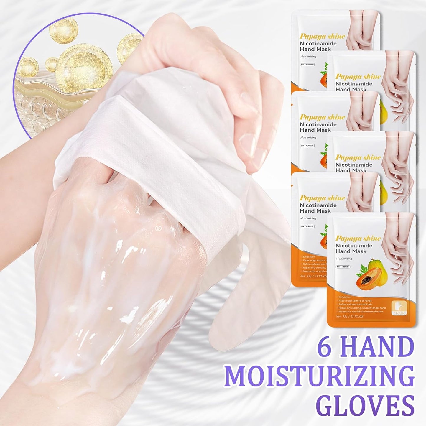 Hand Mask Moisturizing Gloves 6 Pack,Hydrating Hand Mask for Women,Soft Gloves for Dry Cracked Skin L