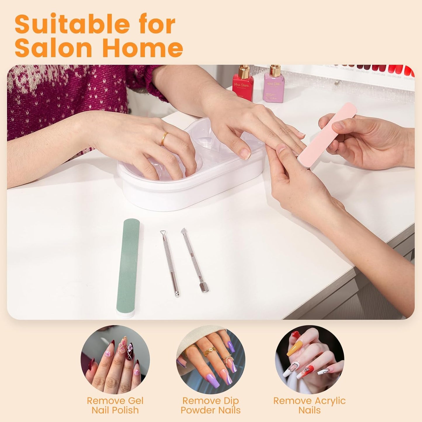 Quaferen Dual Nail Soaking Bowl: 2-in-1 Nail Polish Remover Manicure Bowl Acetone Proof for Women, Time-Saving Soak Off Acrylic Nail Removal Kit for Salon Home (Normal Size, White)
