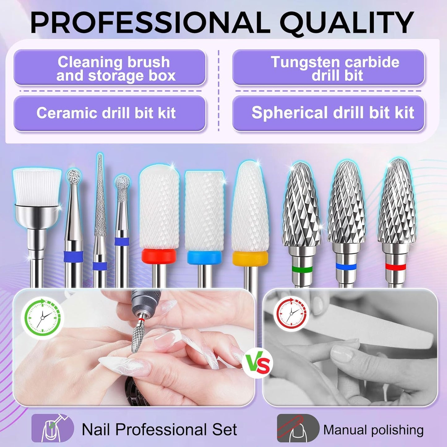 Fantexy 10Pieces Ceramic Nail Drill Bits, 3/32 Inch Professional Acrylic Nail Bit Set,Nail File Bits Nail Art Tools For Electric Manicure Machine Home Salon Use