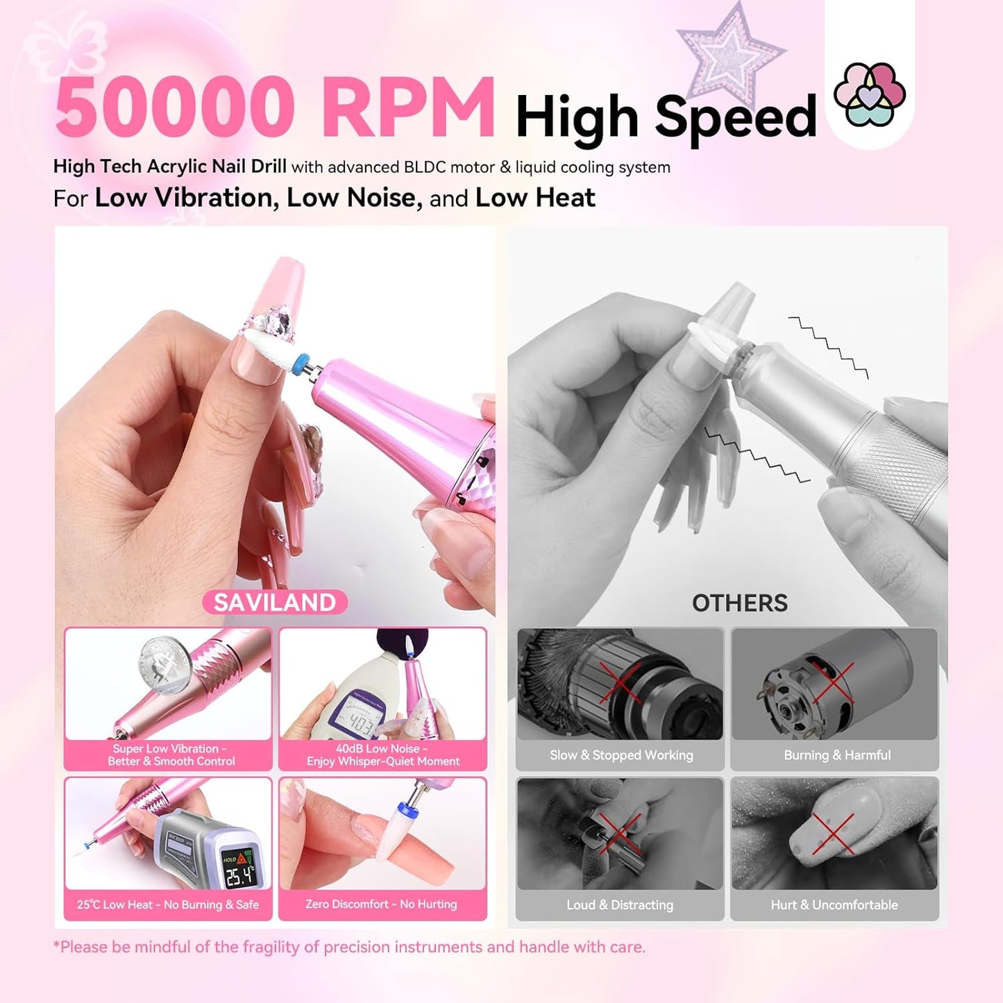 SAVILAND 50000RPM Professional Nail Drill: Rechargeable Electric Nail File 6000mAh Battery Nail Filer Electric for Manicure Pedicure Shaping & Acrylic Removal Salon Use Drill para Uñas Profesional