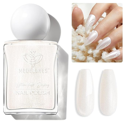 modelones Pearl White Nail Polish, Shimmer Glitter White 15 ml Quick Dry Nail Lacquer Strengthener Long Last Shine Fingernail Toe Nail Art DIY Home Travel Manicure Gift for Women Girls 0.5 Fl Oz