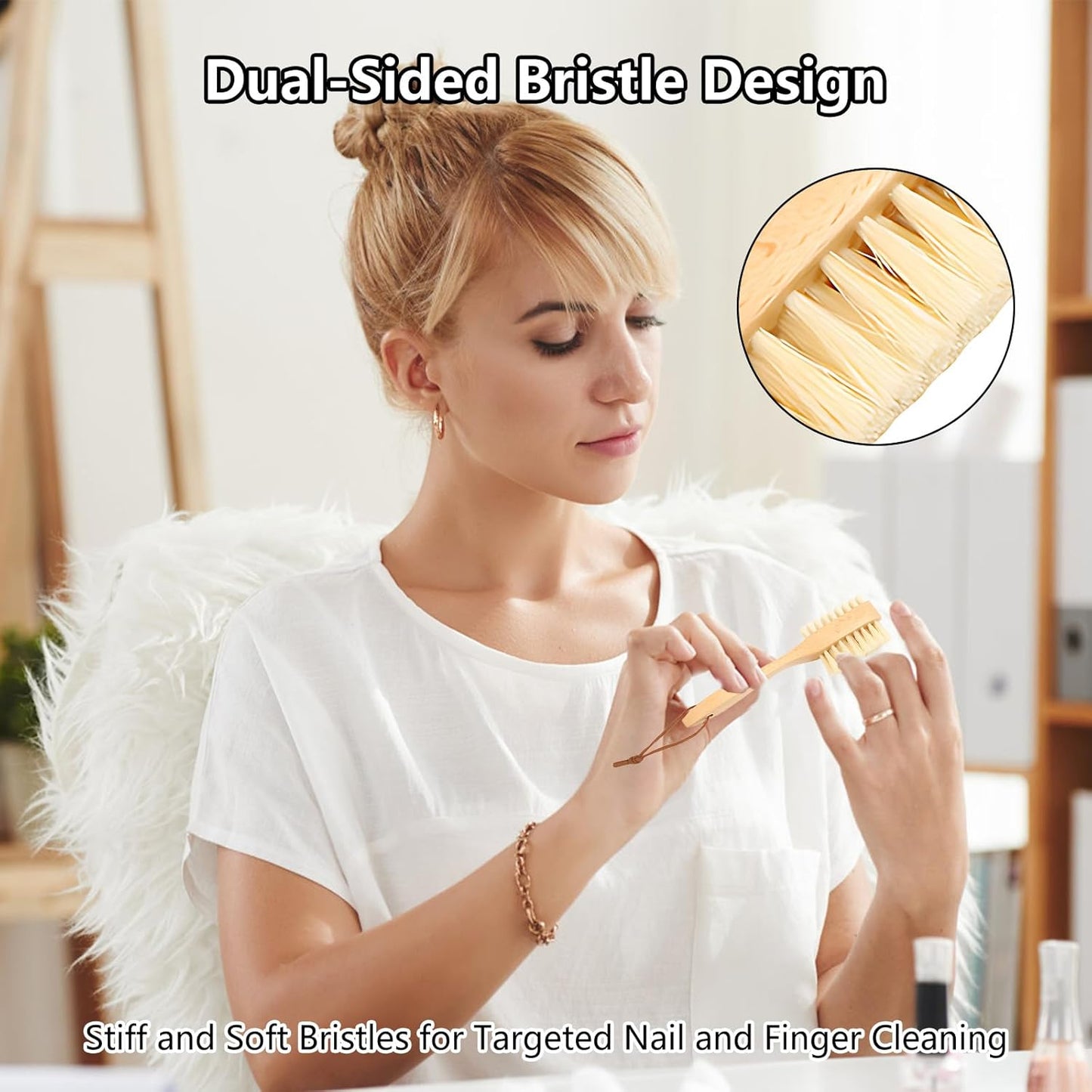 Wooden Nail Brush for Toenail Fingernail Cleaning Natural Wood Handle Brushes for Under Nails Toe Hygiene Hand Care Dual Sided Wooden Brush with Handle for Regular Nail Cleaning Routine