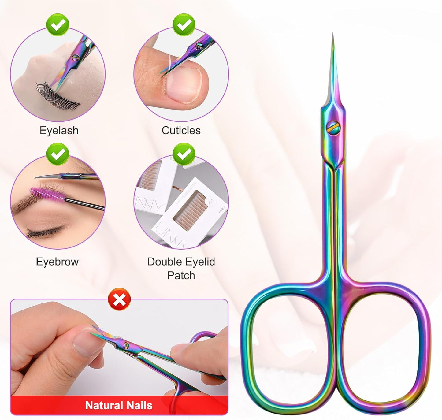 CGBE Cuticle Scissors Extra Fine Curved Blade, Super Slim Manicure Scissors for Cuticles Professional Small Scissors with Precise Pointed Tip Grooming Blades, Eyebrow, Eyelash, and Dry Skin - Colorful