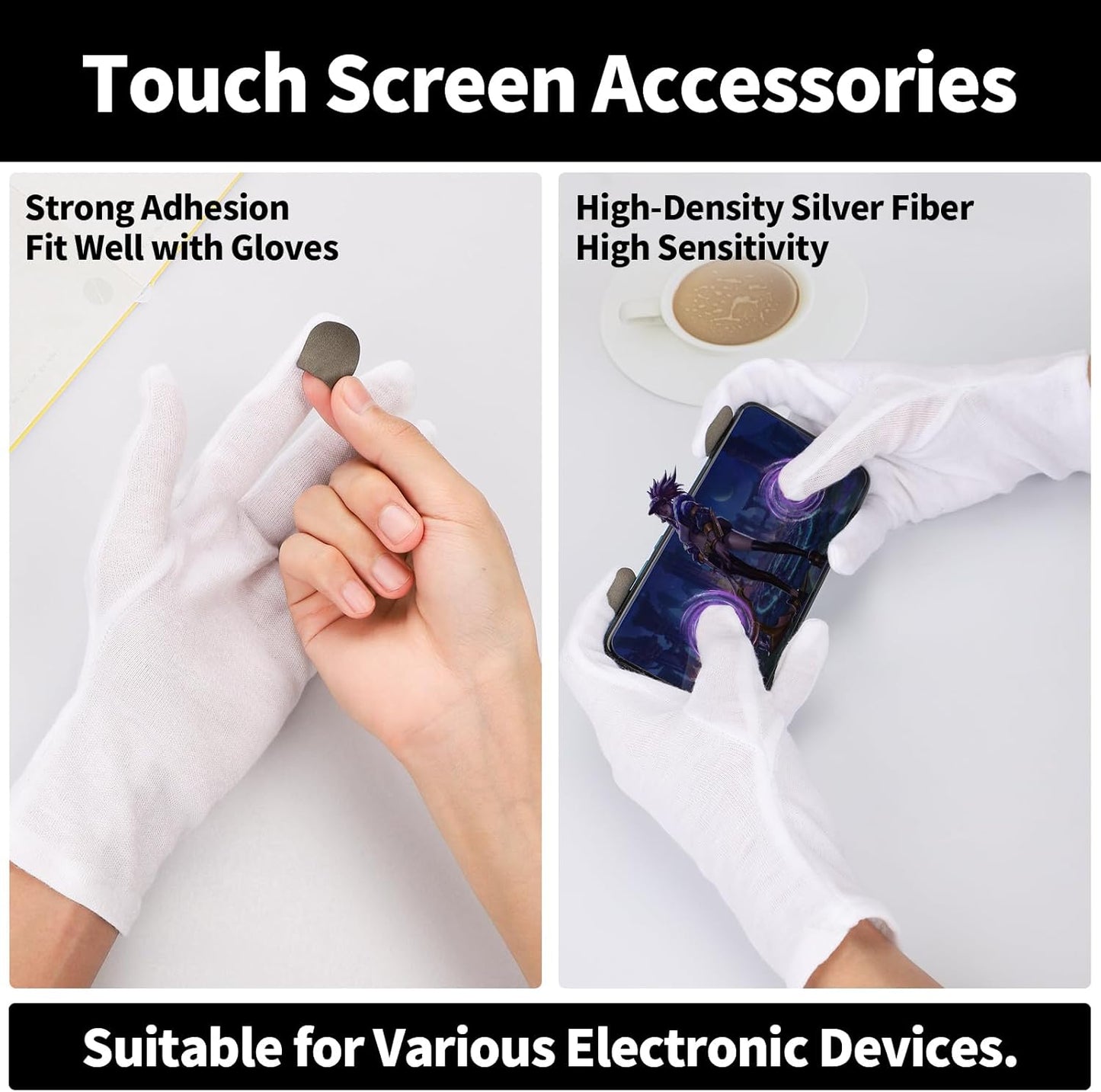 Extra Large Touch Screen Gloves, 5 Pairs White Cotton Gloves for Art Handling, Coin Handling, Jewelry, Photography, for Dry Hands Sleeping, with Pack of 20 Touch Screen Stickers
