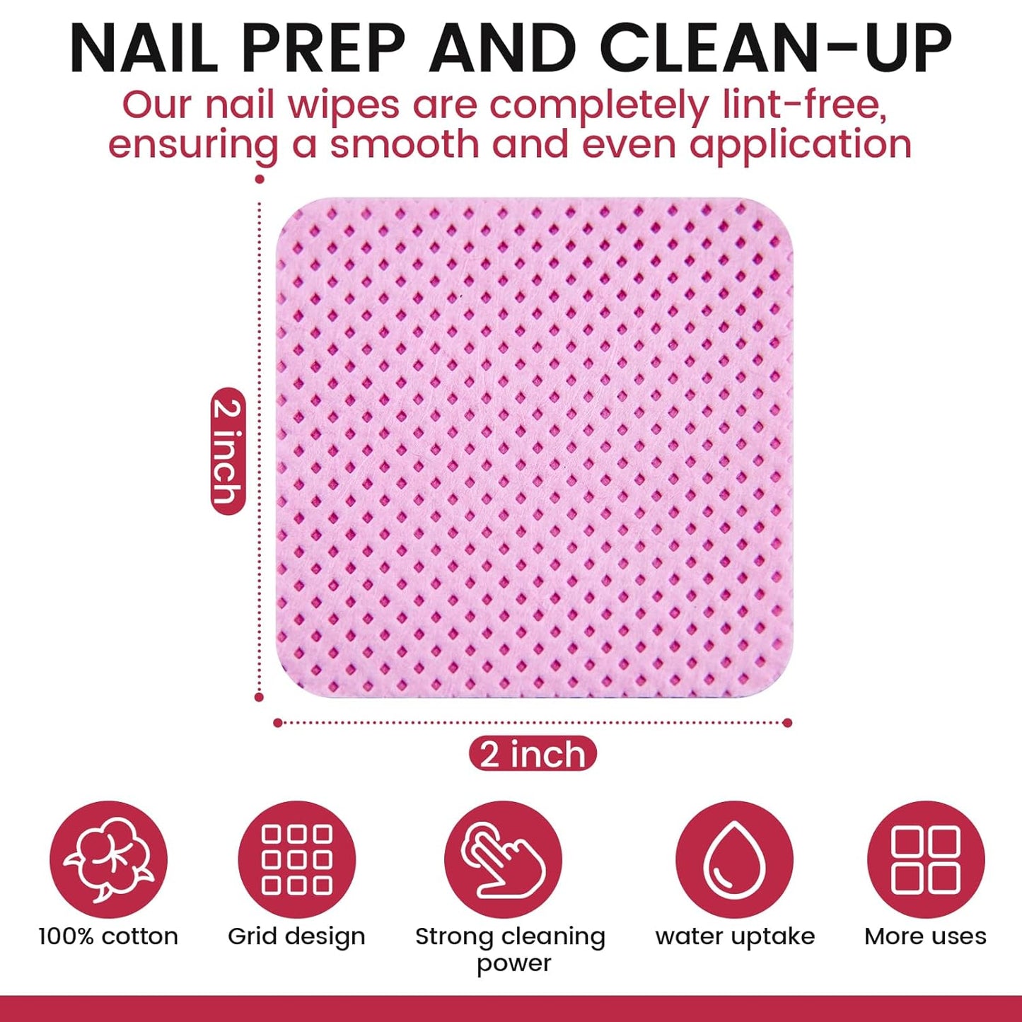 Lint Free Nail Wipes in storage case, Non-Woven Soft Nail Polish cleaner Wipes, Super Absorbent Pad for Fingernail Polish Remover - Eyelash Extension - Finger Art Supplies (1080 Pink)