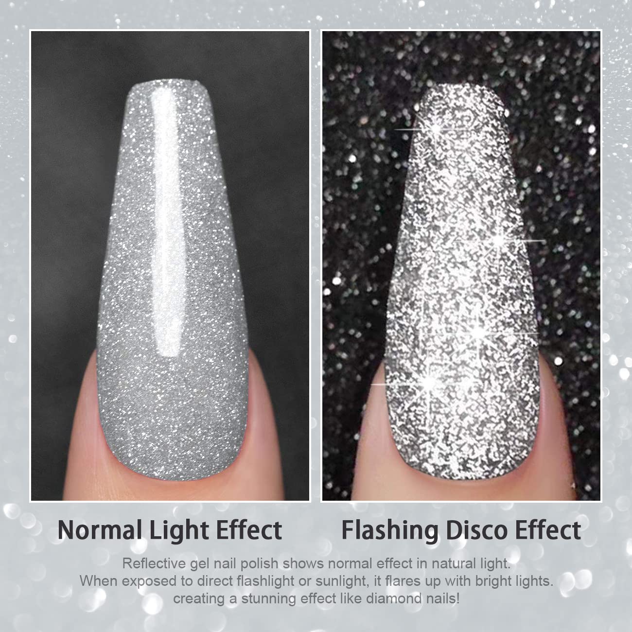 RARJSM Gel Polish Reflective Glitter,Gel Polish Glitter Silver,Flash Diamond Nail Gelpolish Soak off Disco Shimmer Gel Nail Polish UV LED Curing Requires 15ml for Home Salon Diy Nails Manicure