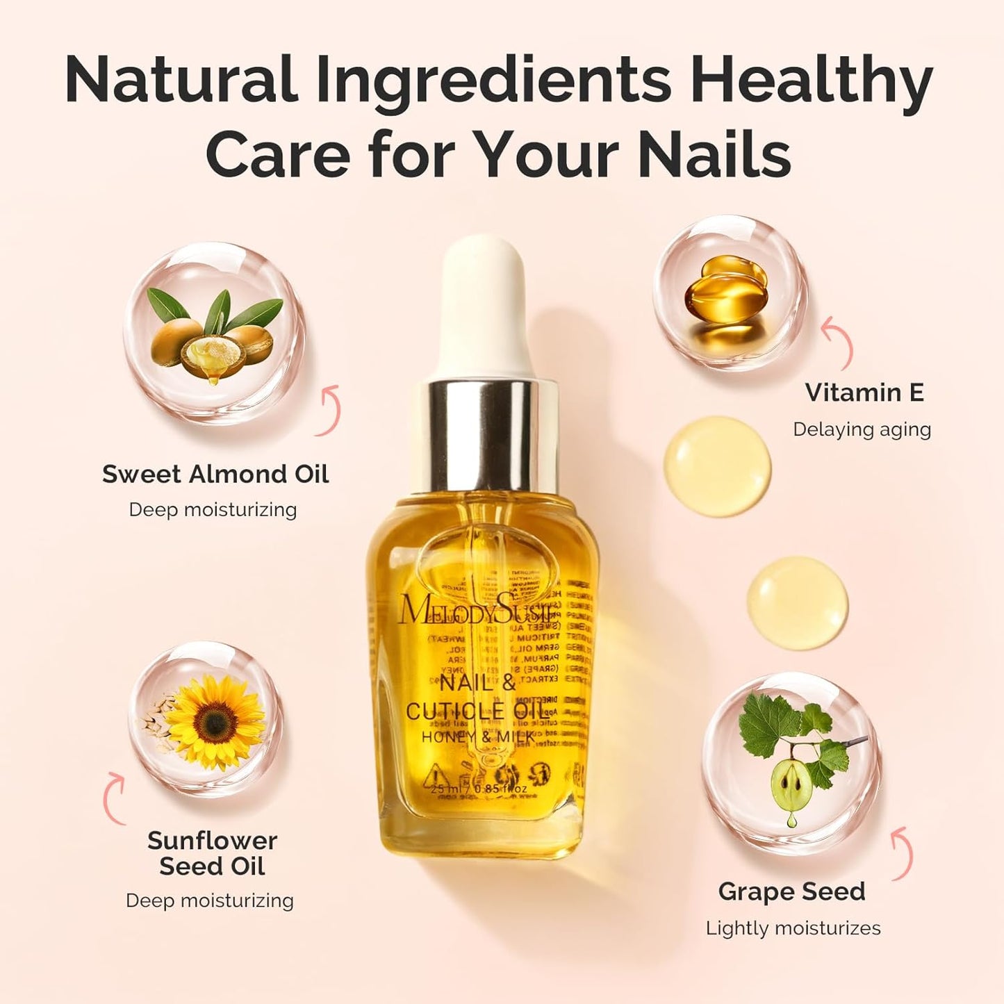 MelodySusie 25ML Cuticle Oil,Cuticle Nourishes, Promotes Nail Growth and Strength for Home and Salon Use Honey Milk