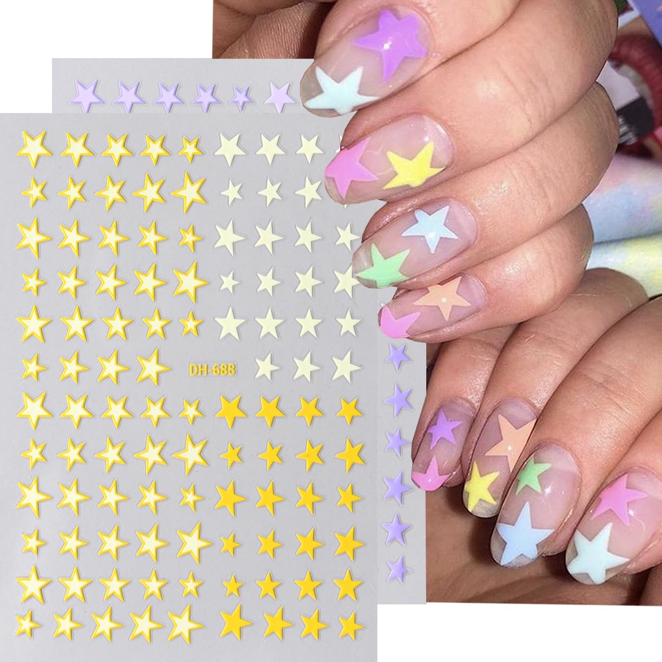 6Sheets Star Nail Art Stickers 3D Nail Decals with Shiny Colorful Five Pointed Star DIY Design Stars-Shaped Nail Adhesive Slider Accessory Manicure Decoration for Women Daily Wear