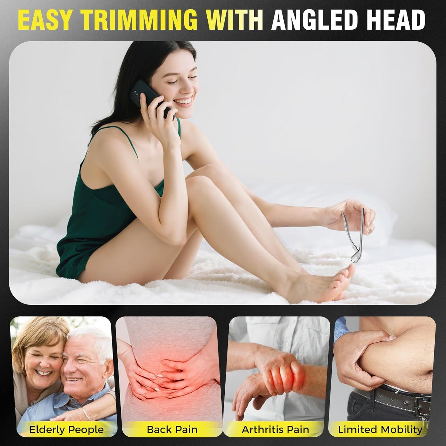 2025 Toenail Clippers for Seniors Thick Toenails, Angled Head Large Toe Nail Clippers for Men with Catcher, Heavy Duty Sharp Fingernail Clipper with Long Handle, Wide Jaw
