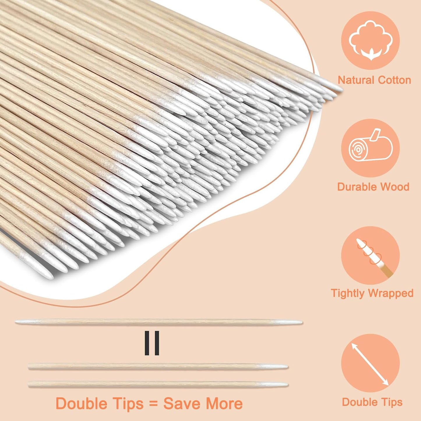 600 Pcs Double Pointed Cotton Swabs for Nails, 4 Inch Lint Free Microblading Cotton Swab for Makeup, Nail Polish Clean Up Tool, for Beauty, Precision Makeup and Craft Applicators