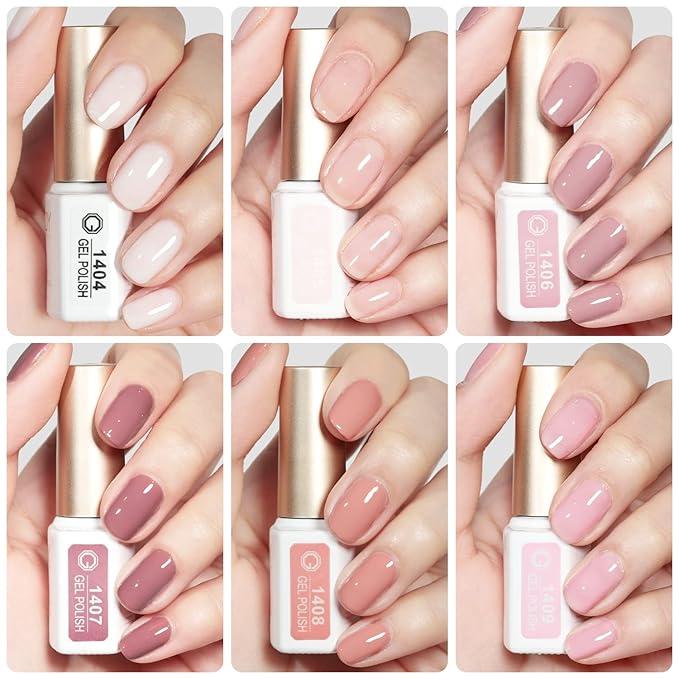 GAOY Pink Nude Gel Nail Polish Set, 6 Neutral Colors Jelly Milky White Soak Off UV Light Cure Gel Polish Kit for Salon and Nail Art DIY at Home
