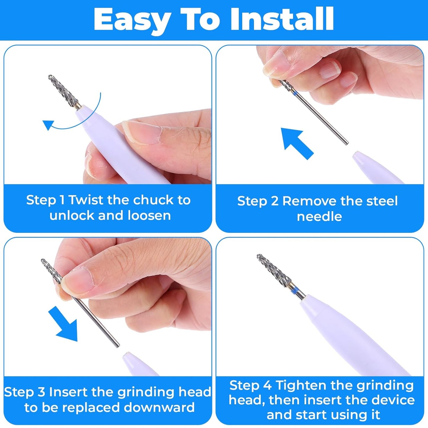 2 Pcs 3/32" Cuticle Clean Nail Drill Bits, Small Cone Clean Medium Grit Carbide Gel Remover Drill Bit for Electric Nail Drills, Conical Professional Manicure Tool Pedicure Gel Polishing Accessories
