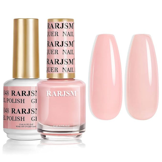 RARJSM Bubble Pink Nude Gel Nail Polish 2pcs Set,Gel and Lacquer Combo,PalePink Air Dry Nail Lacquer and Nude Pink GelPolish LED UV Curing Requires French Manicure DIY Nail Art Home Salon 15ml