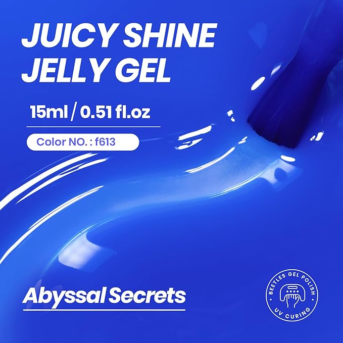 Beetles Blue Gel Nail Polish, 15ML Deep Blue Jelly Gel Polish Sheer Translucent Effect Neutral Nail Polish Soak Off UV Abyssal Secrets Series French Nail Art Manicure Salon Gift for Women