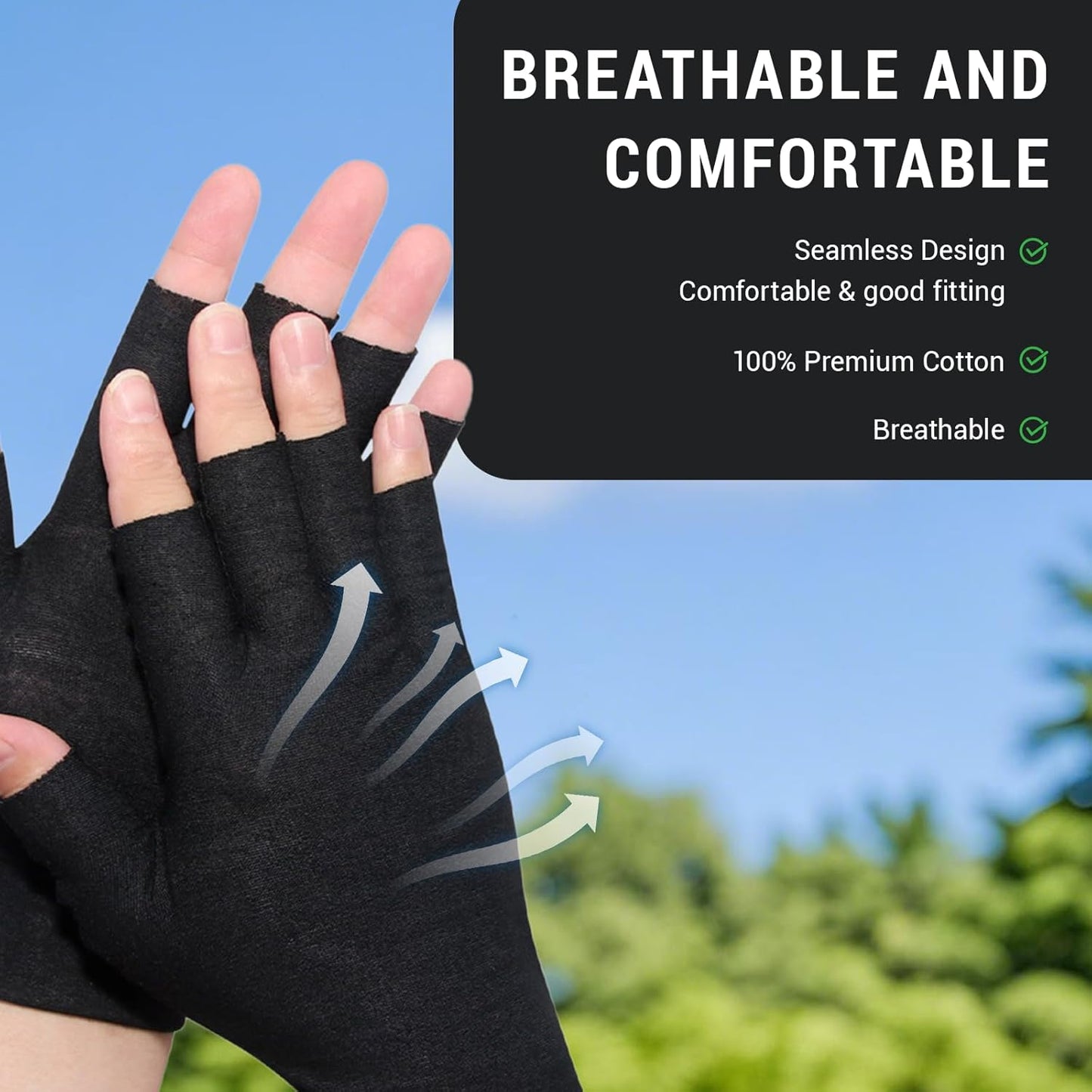 12 Pairs Black Cotton Fingerless Gloves Moisturizing Night, Uv Sun Protection Gloves for Driving