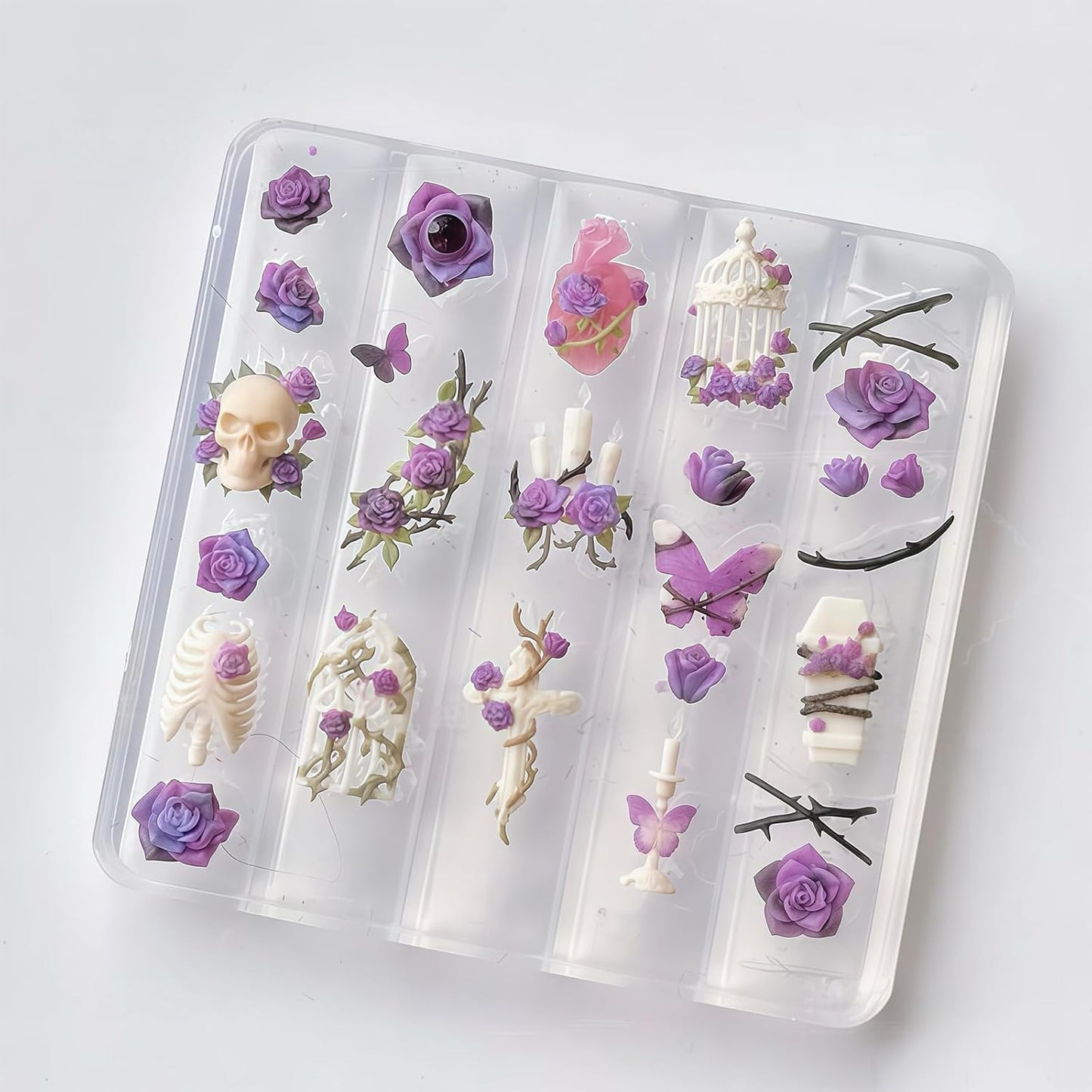 Gothic Nail Art Molds Kit - 3D Skull Rose Butterfly Designs DIY Manual Manicure Decoration Halloween Individual Nail Molds