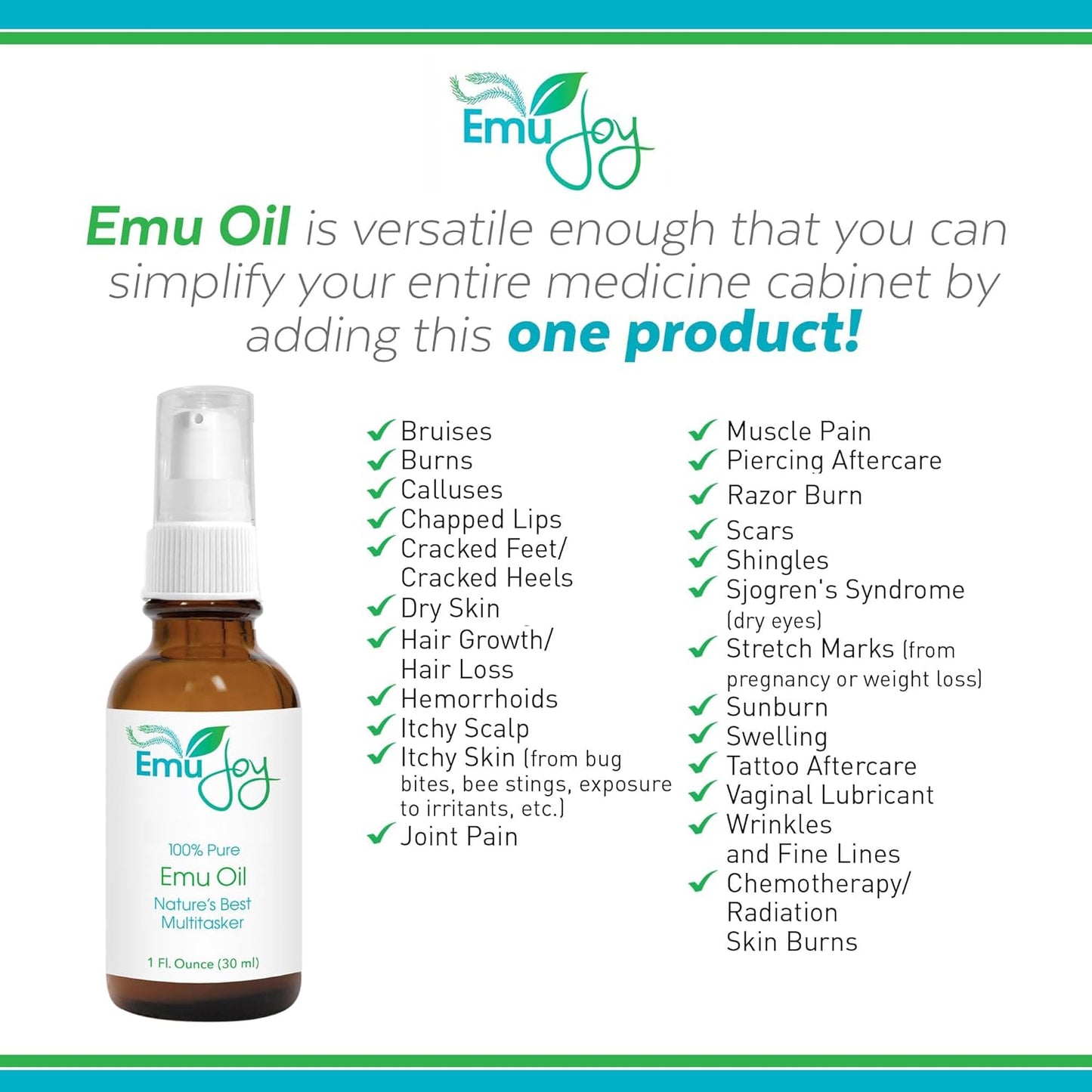 Emu Joy Emu Oil Organic - 100% Pure, Made in the USA - Emu for Skin, Face, Hair, and Nails, Piercing Bump Oil & Tattoo Aftercare (Old Packaging, 1 Fl Oz)