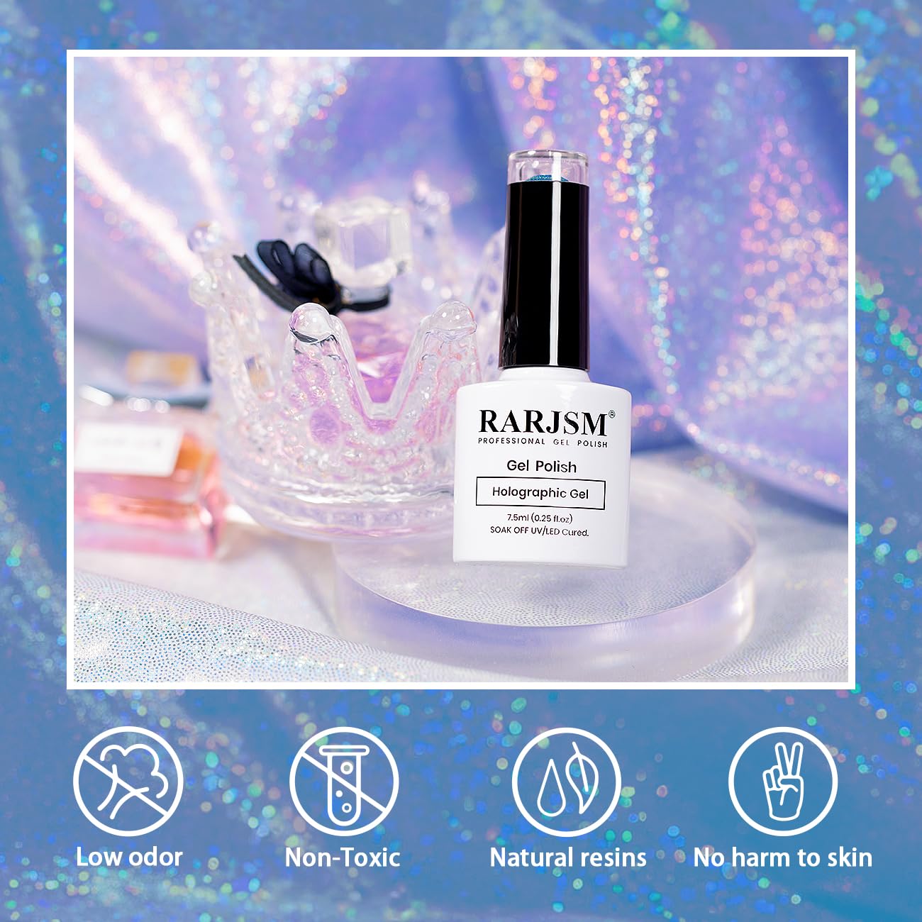 RARJSM Holographic Gel Nail Polish Blue Rainbow Glitter Reflective Iridescent Gel Polish Curing Required Unicorn Mirror Chrome Laser Effect Soak off for Summer DIY Salon Home Manicure 7.5ML