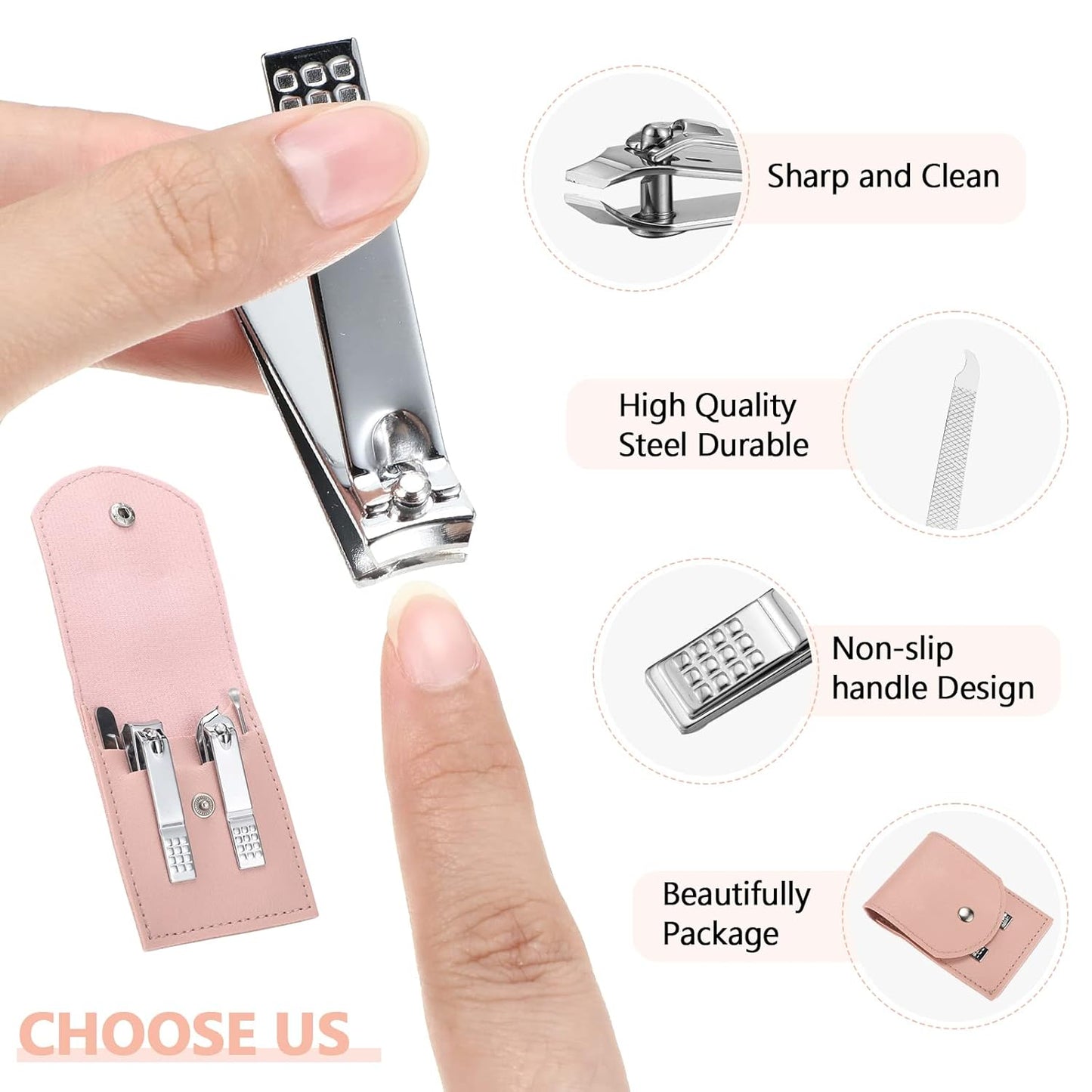 Lasnten 24 Set Christmas Manicure Set Bulk Nail Clippers Grooming Nail Kit Stainless Steel Professional Pedicure Kit Pedicure Tools with Travel Case Gifts for Xmas Men Women(4 in 1,Pink)